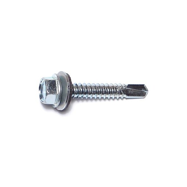 Self-Drilling Screw, #14 x 1-1/2 in, Zinc Plated Steel Flange Hex Head External Hex Drive, 250 PK